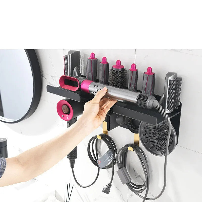 Aluminium alloy wall-mounted curling rod storage rack and hair dryer holder with anodized finish for barber shop or salon