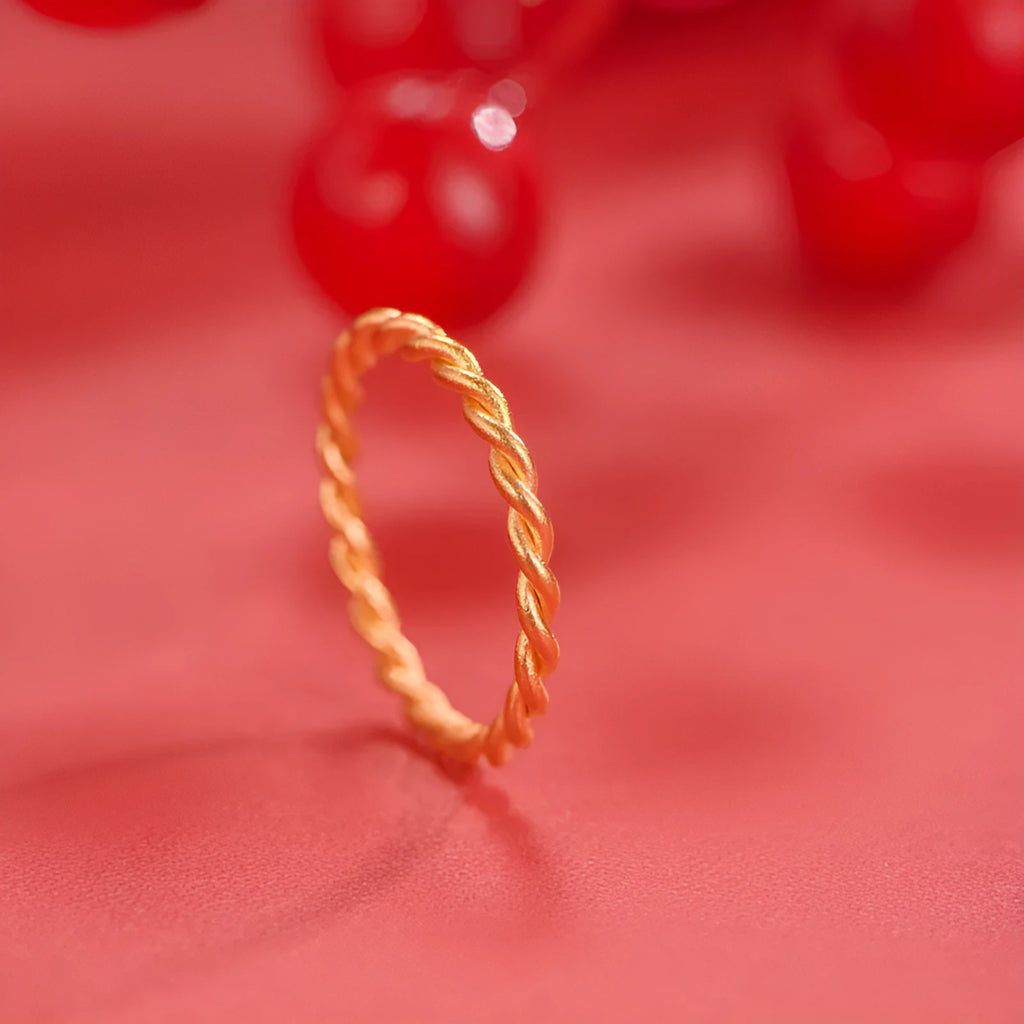 Brass gold plated women's ring in simple bracelet and twist styles, shown in UK sizes 6 to 9.