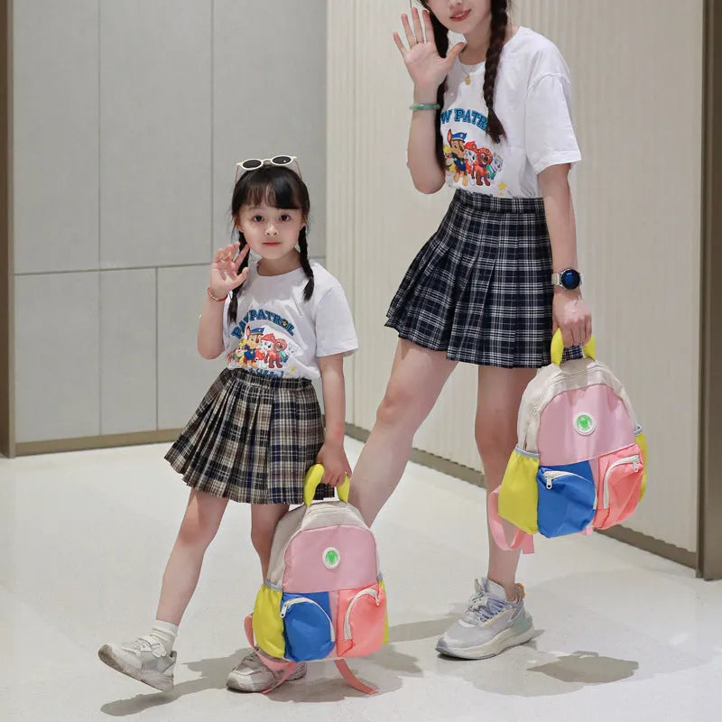 Children's trendy backpack lightweight Oxford cloth solid colour school bag blue pink yellow