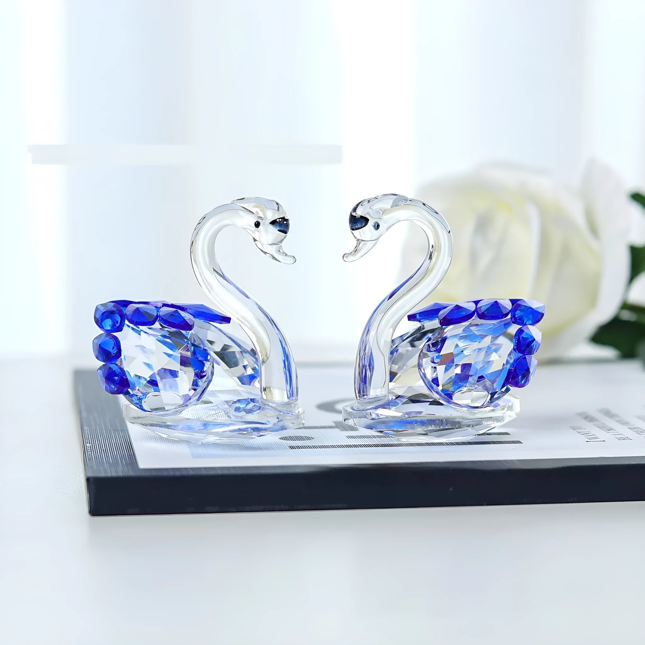 White crystal swan ornament with colour options for desktop decoration