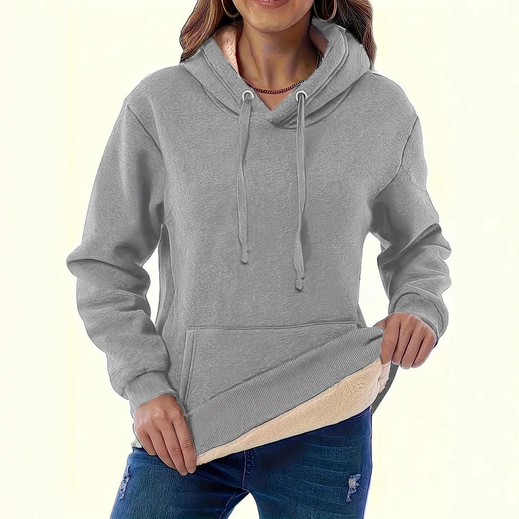 Women's thick hooded sweatshirt with 3D pattern and pockets in polyester fabric