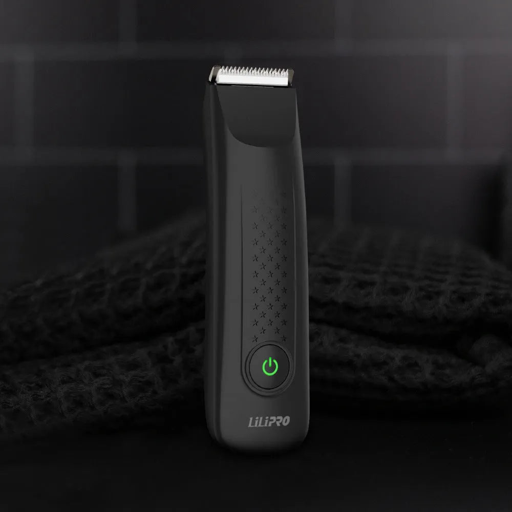 Black LILIPRO ZP-5110 waterproof rechargeable body hair shaver with ceramic blade and limit comb.