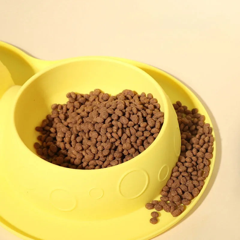 Blue silicone non-slip waterproof pet feeding mat with raised edge and bowl area, 45x30cm