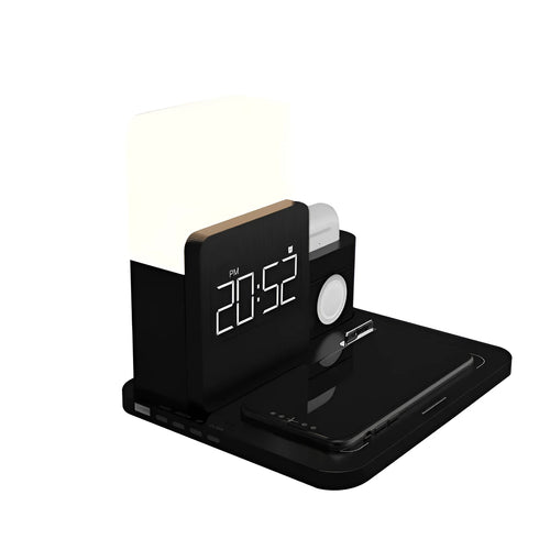 Dark green Qi wireless charger stand with foldable phone holder and cooling ventilation
