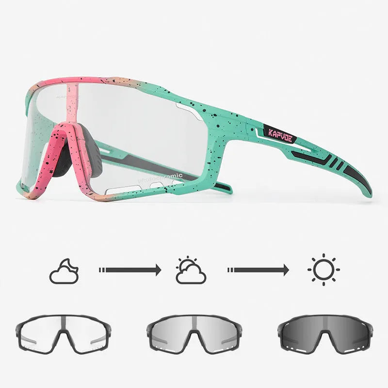 Photochromic cycling sunglasses with TR90 frame and semi-rimless sports design