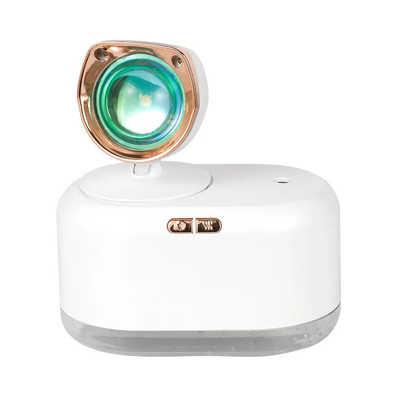 Mini wireless sunset lamp humidifier 300ml white with warm sunset projection on desk