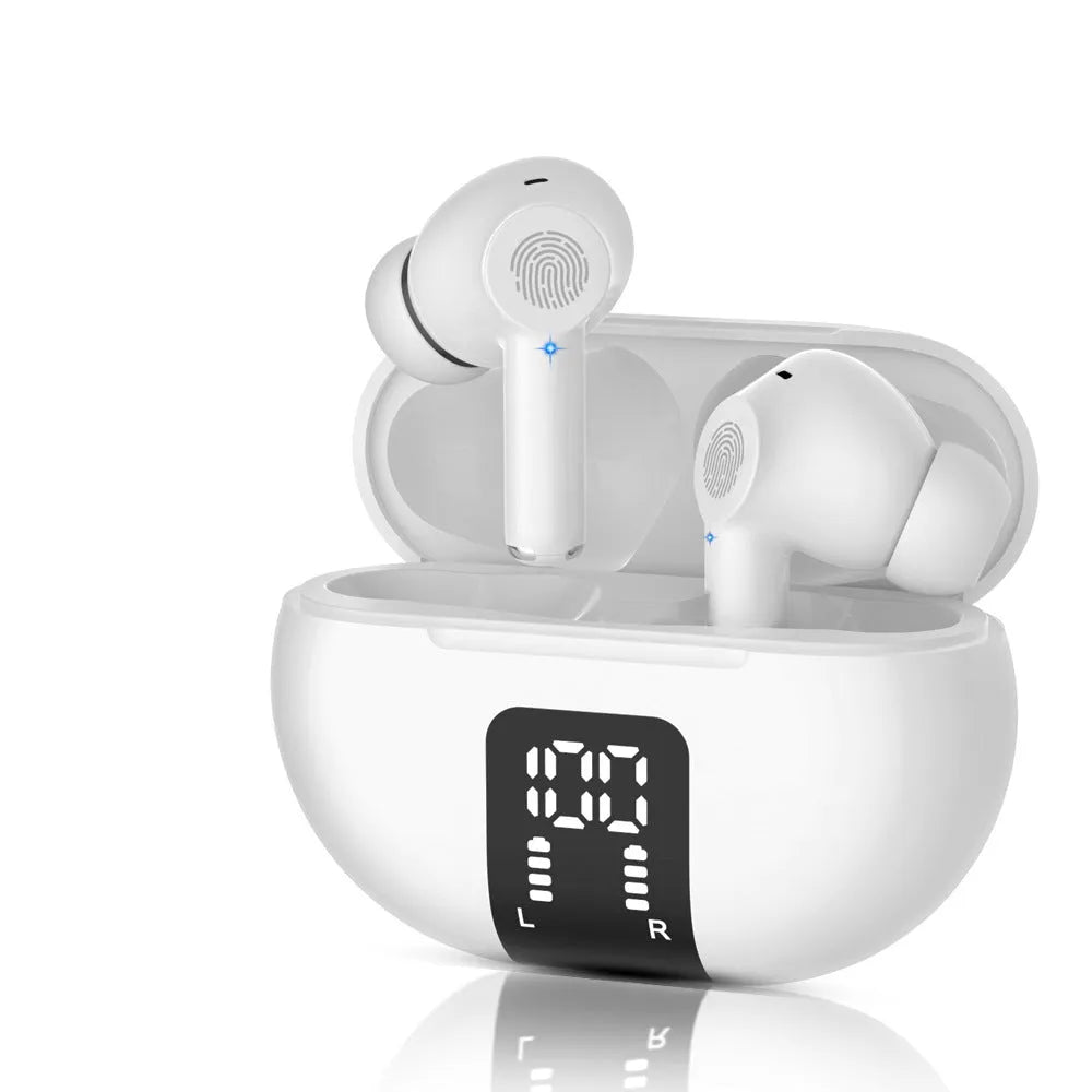 M10 wireless Bluetooth earbuds with voice translation, touch control, ABS build, 6.2 cm size, in black and white colours