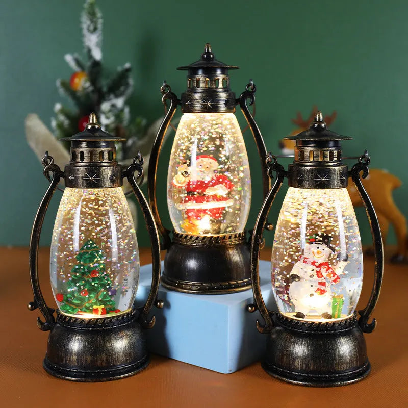 Plastic crystal ball Christmas oil lamp desktop decoration showing snowman and elderly design options