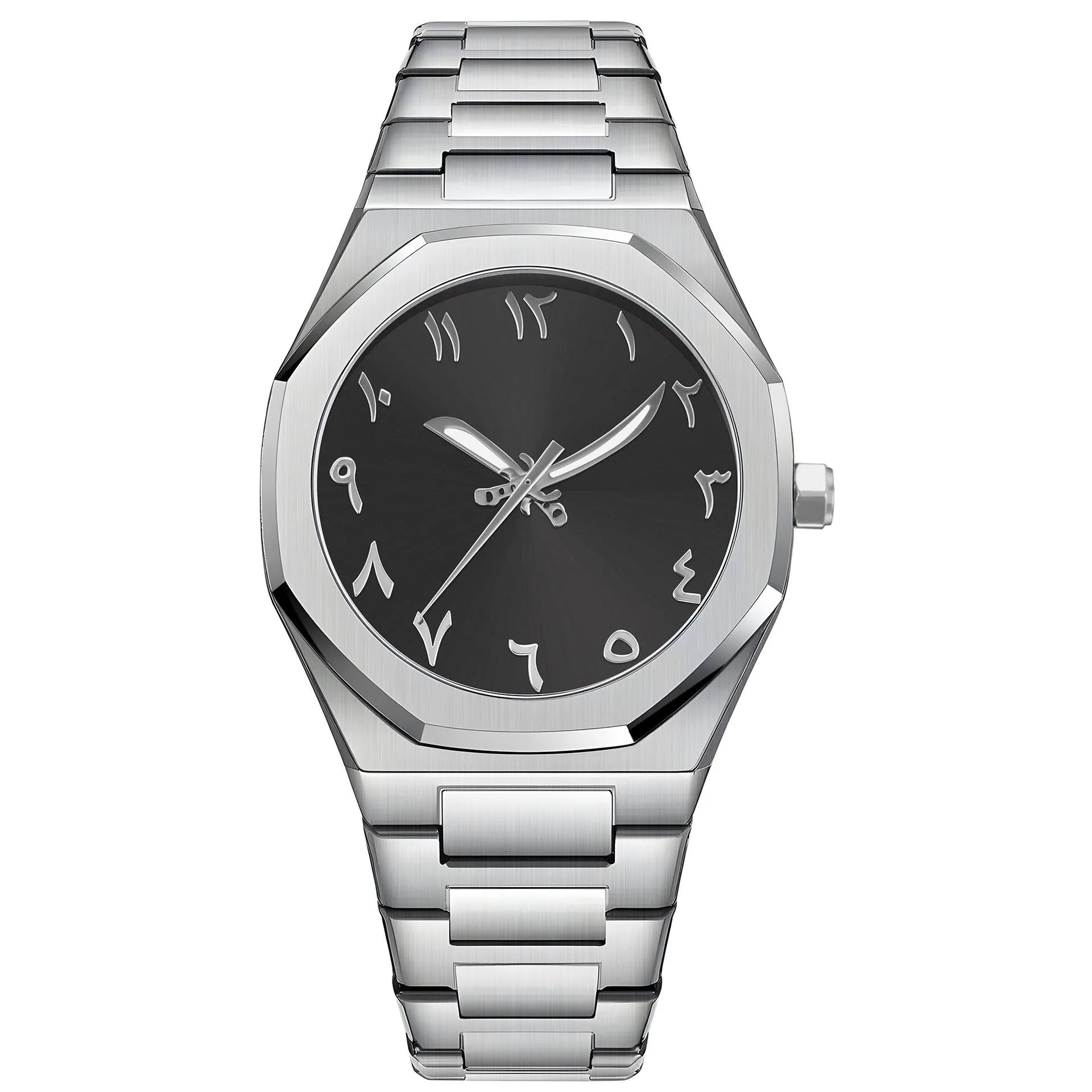 Men's business casual quartz watch with steel belt strap in black and silver colour options