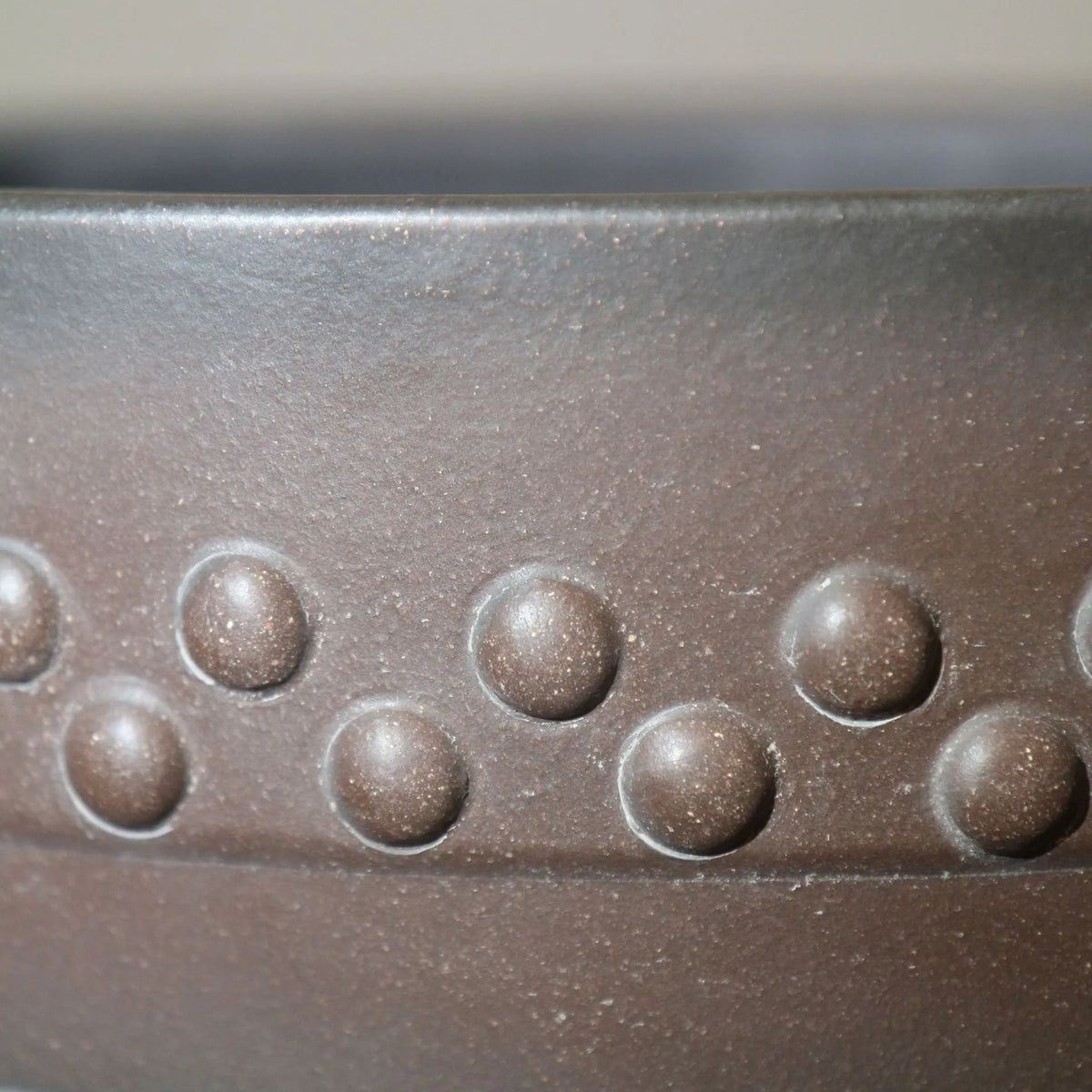 Purple sand ceramic bonsai pot, handmade round drum planter with nail detailing, 29.5cm inner diameter