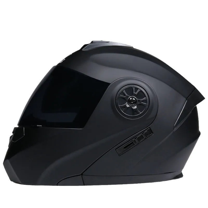 Asian black full face motorcycle helmet with ABS shell in S M L XL size options