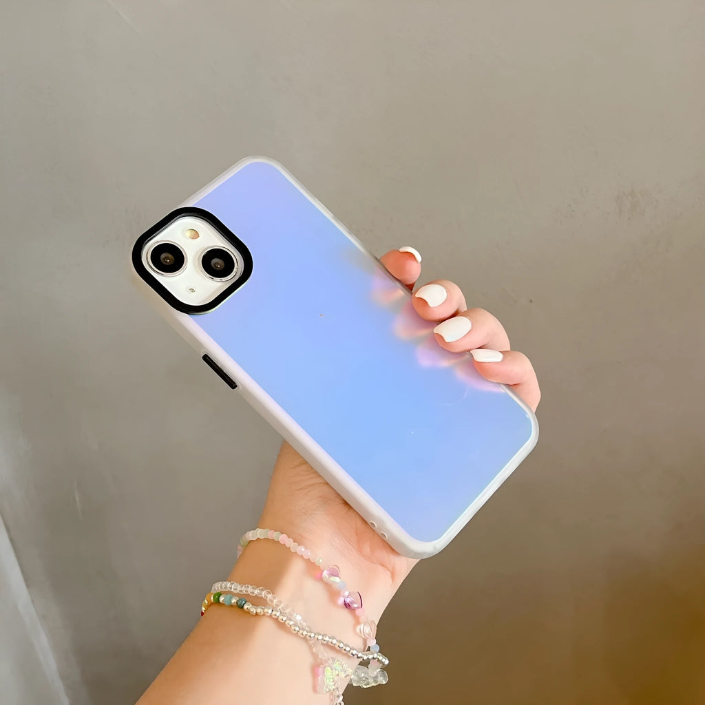 Laser gradient transparent frosted TPU phone case for iPhone showing colour effect