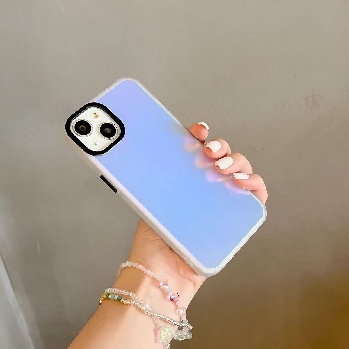 Laser gradient transparent frosted TPU phone case for iPhone showing colour effect