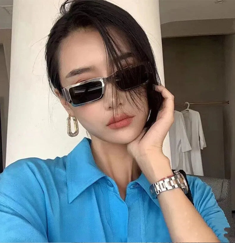 Men's metal square glasses with UV400 protection PC lens black frame gray film