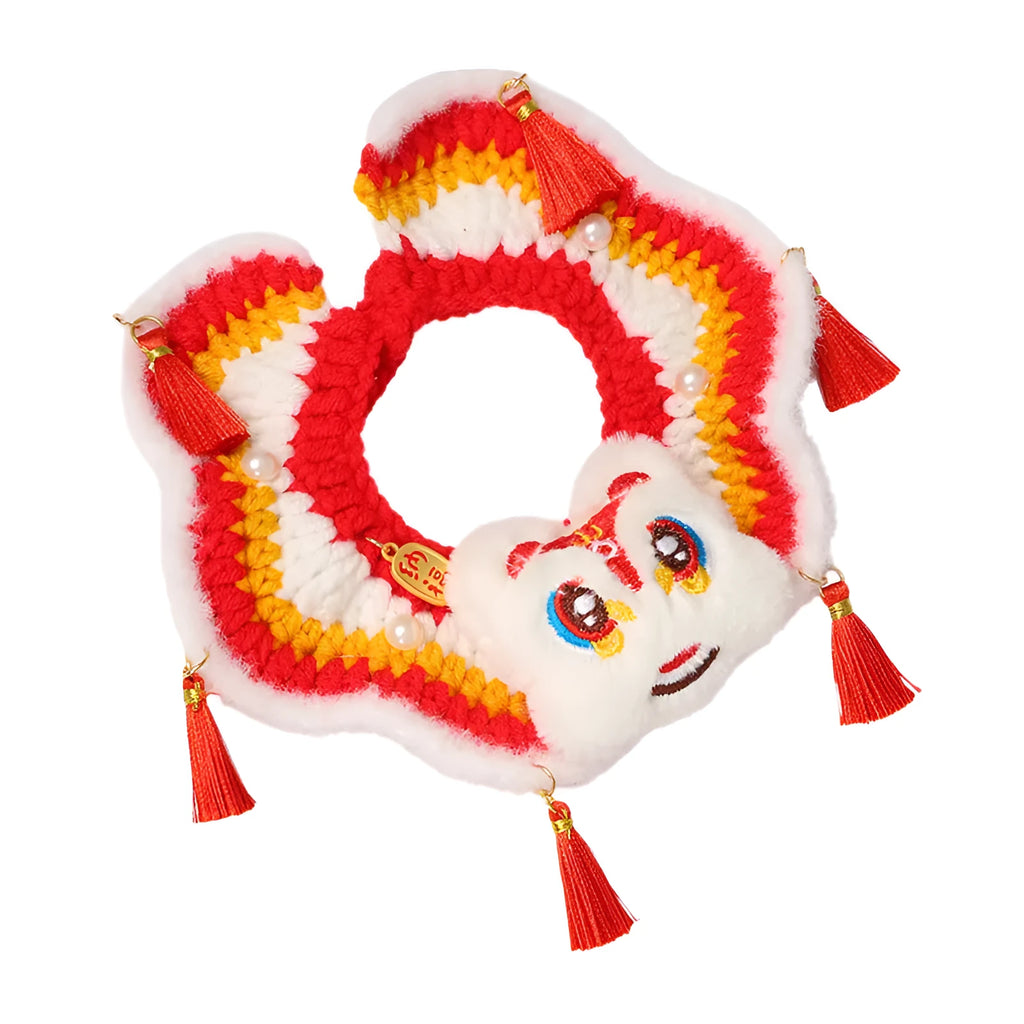 New Year pet scarf collar in Lion Dance Blessing design for cats and small dogs