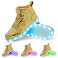 Black high-top LED light-up shoes with Velcro straps and a rubber sole.