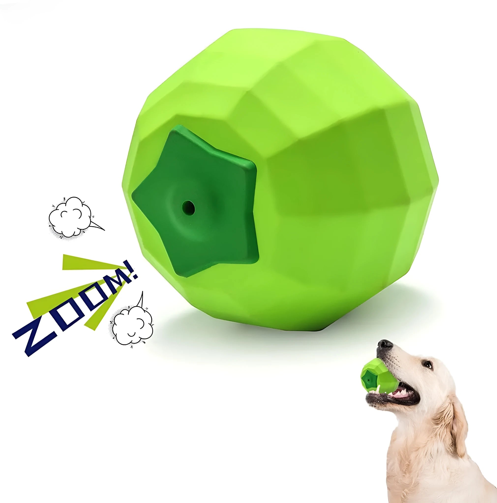 Green natural rubber squeaky dog chew toy ball for medium and large aggressive chewing breeds