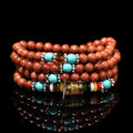 Golden star stone colour bracelet with six-words mantra and multi-circle design featuring fu character symbols