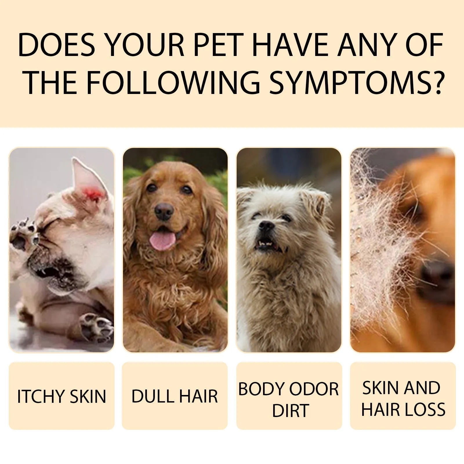 Mild pet shampoo bottle for dogs and cats in 100ml and 300ml sizes