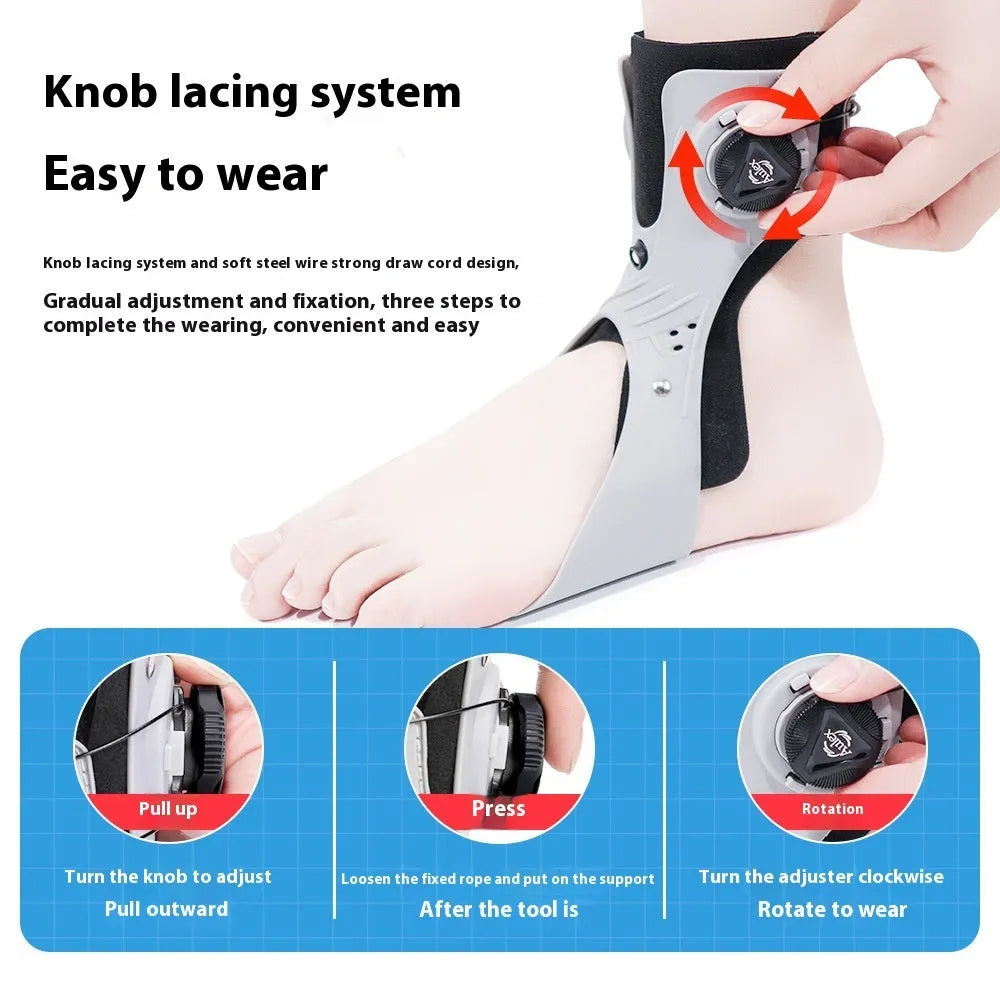 Grey and black ankle support brace with airbag button system for training and rehabilitation