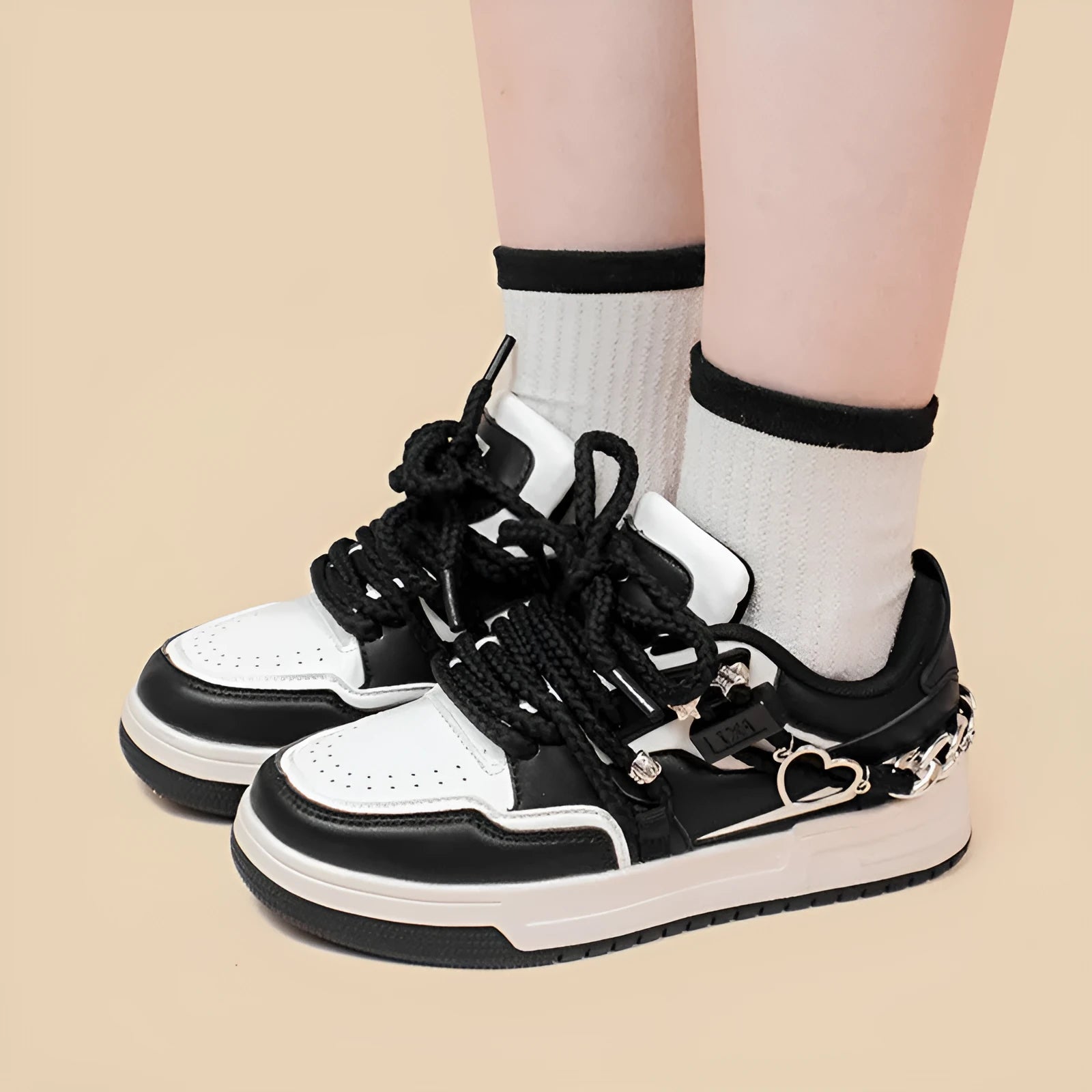 Women's black breathable platform lace-up sneakers made of microfiber with round toe and rubber sole