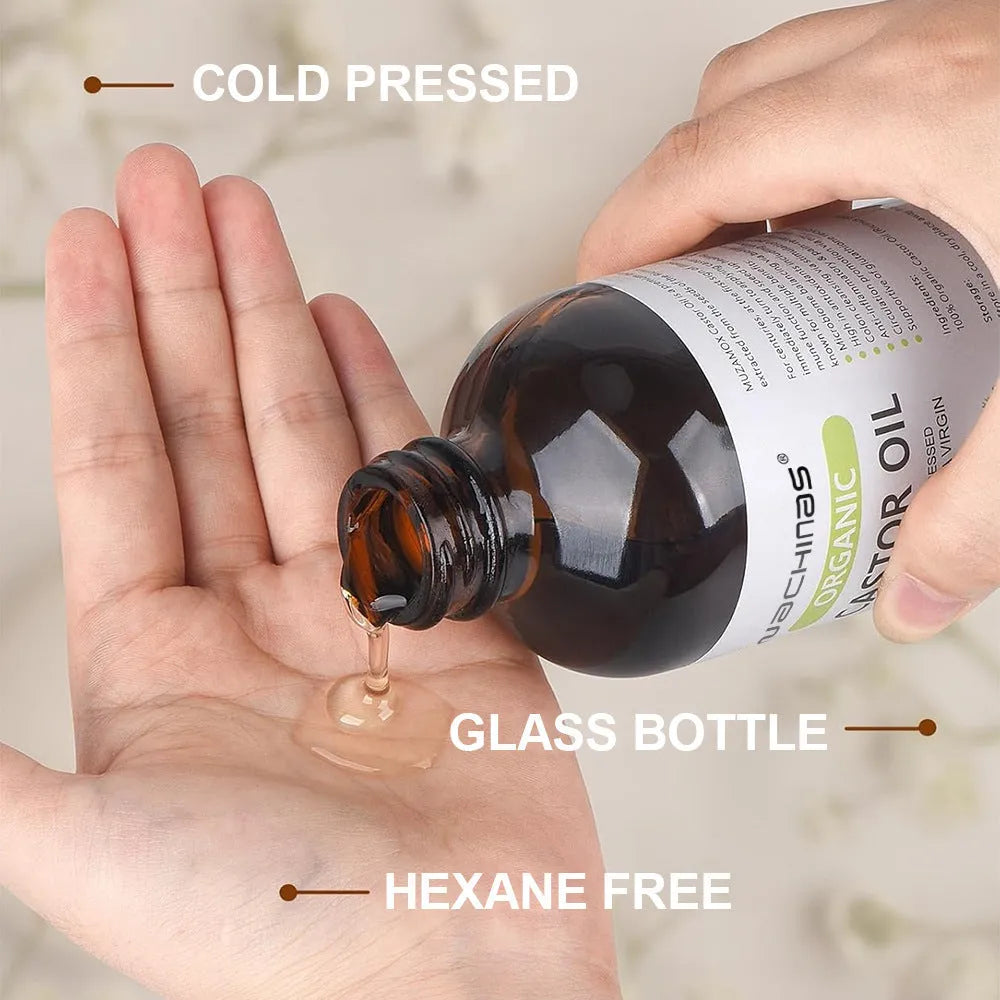 Organic cold pressed castor oil 237ml bottle with moisturising properties for skin and hair