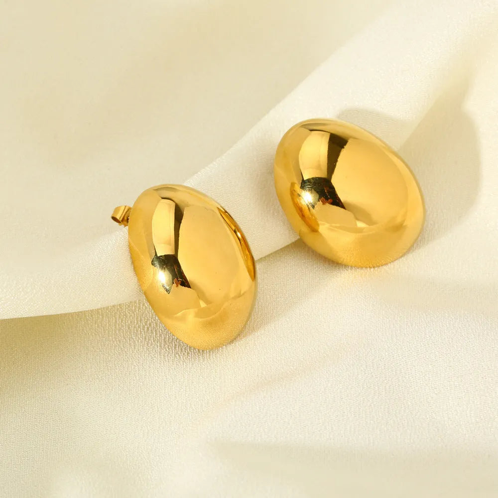 Geometric stainless steel ear studs with 18K gold electroplating and glazed surface in DFE139 colour