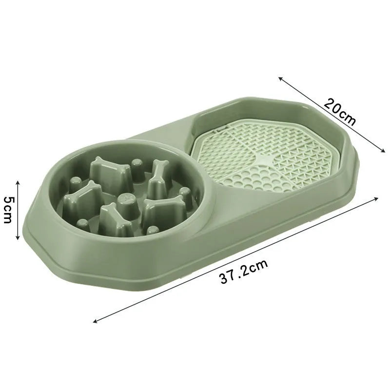 Blue slow feeder puzzle dog bowl with raised ridges and non-slip base for small to medium dogs