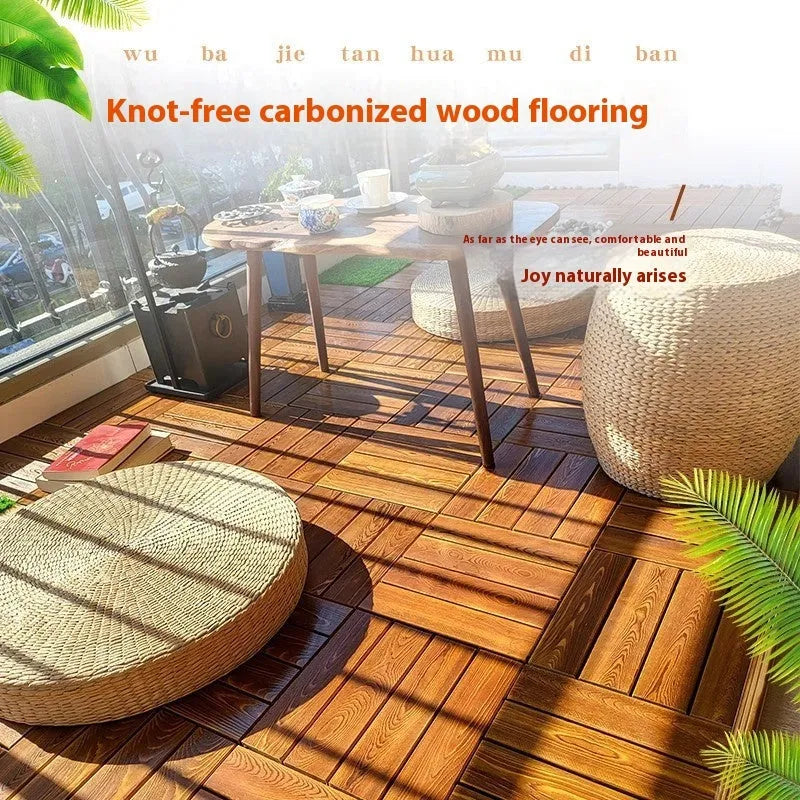 Camphor pine floor tile with brushed wax oil finish measuring 30x30cm