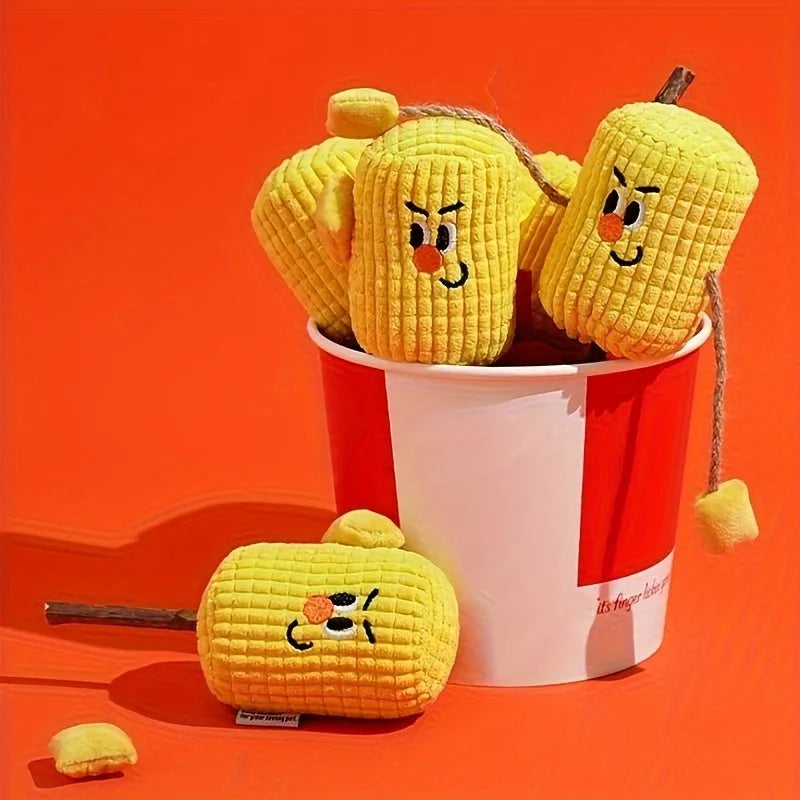 Natural polio wood corn cob shaped cat chew toy with catnip for dental cleaning on a plain background.