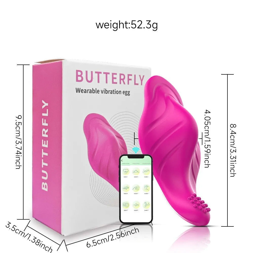Rose red silicone female massager with butterfly design and USB charging cable