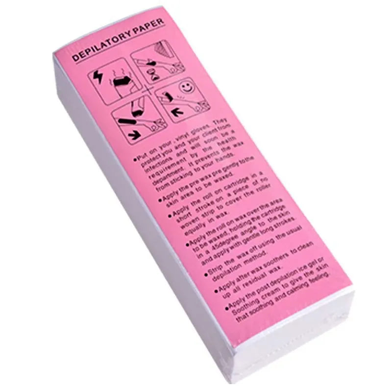 Non-woven fabric hair removal wax strips in 50 or 100 piece packaging