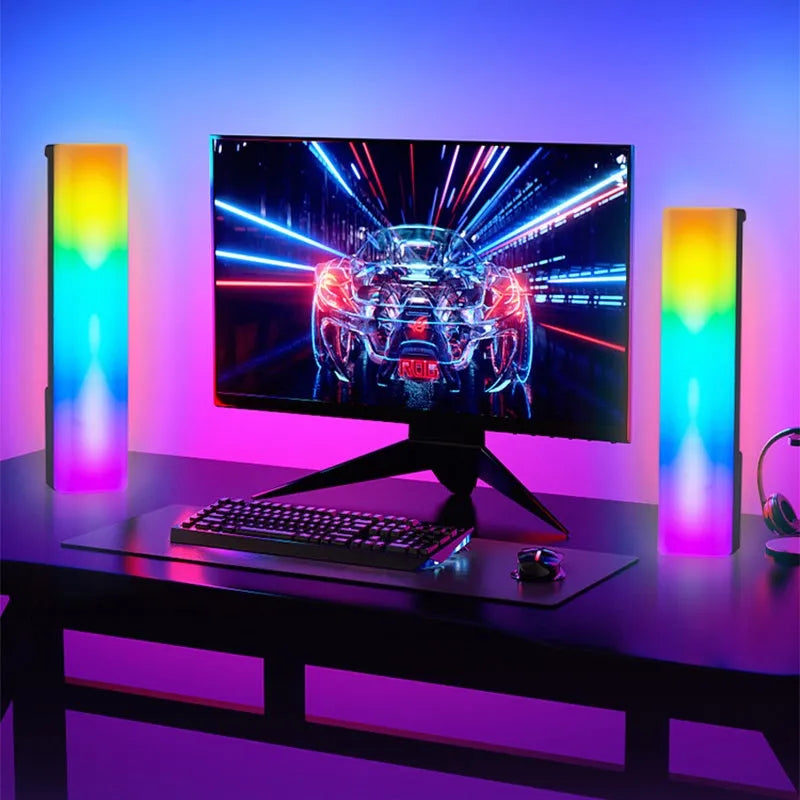 3D RGB voice-activated ambiance lamp with colourful lighting on table top