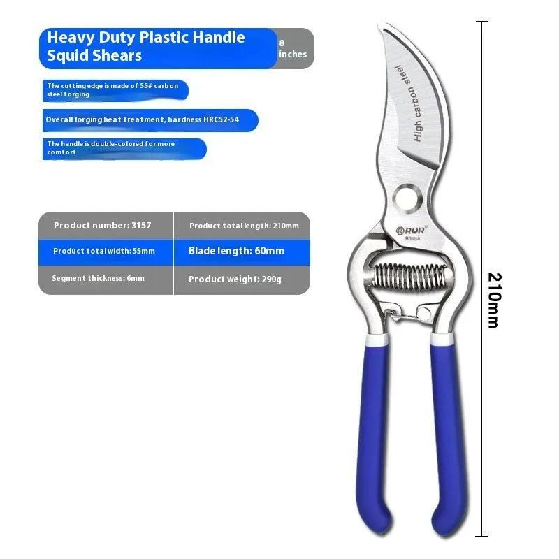 8-inch heavy duty garden pruning shears with wood grain handle and straight or bending blade for flower twig clipping