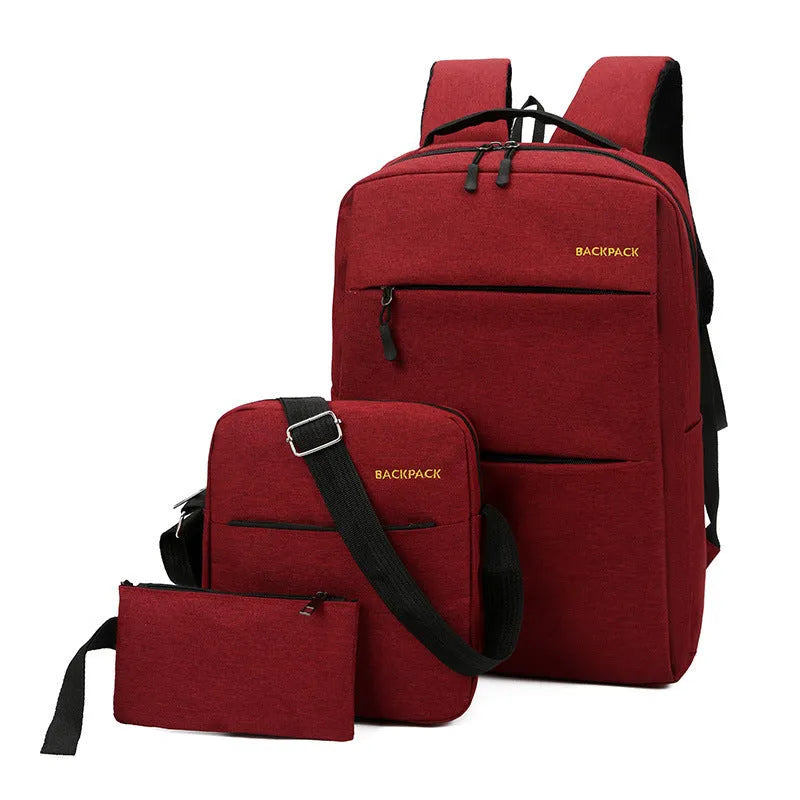 Men's USB charging computer bag three-piece set in nylon available in four colours with organisational compartments