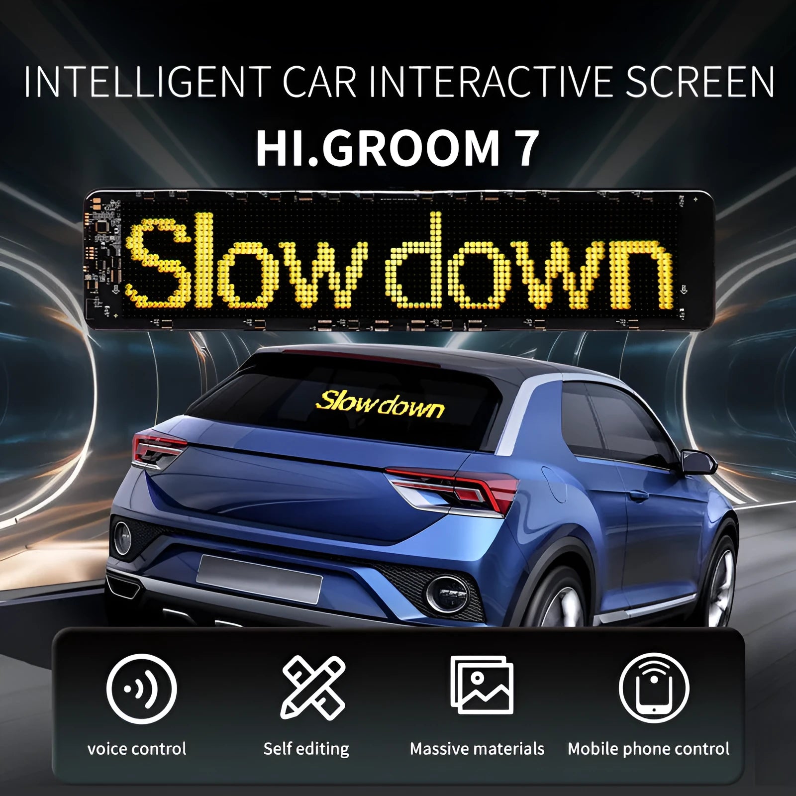 LED smart bumper sticker expression screen for mobile phones showing 110mm by 492mm dimensions