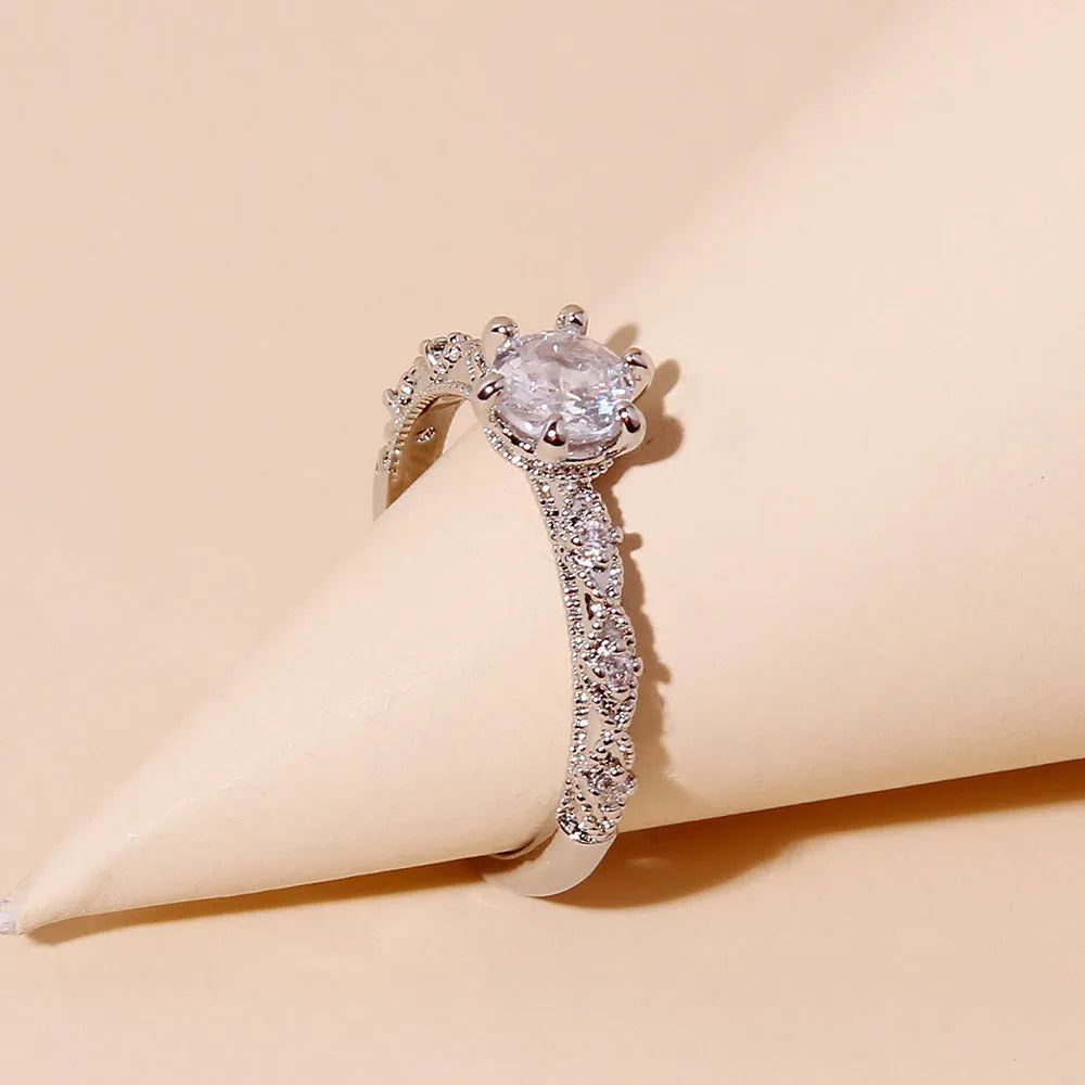 Adjustable open ring for women in white K with diamond treatment process and copper band
