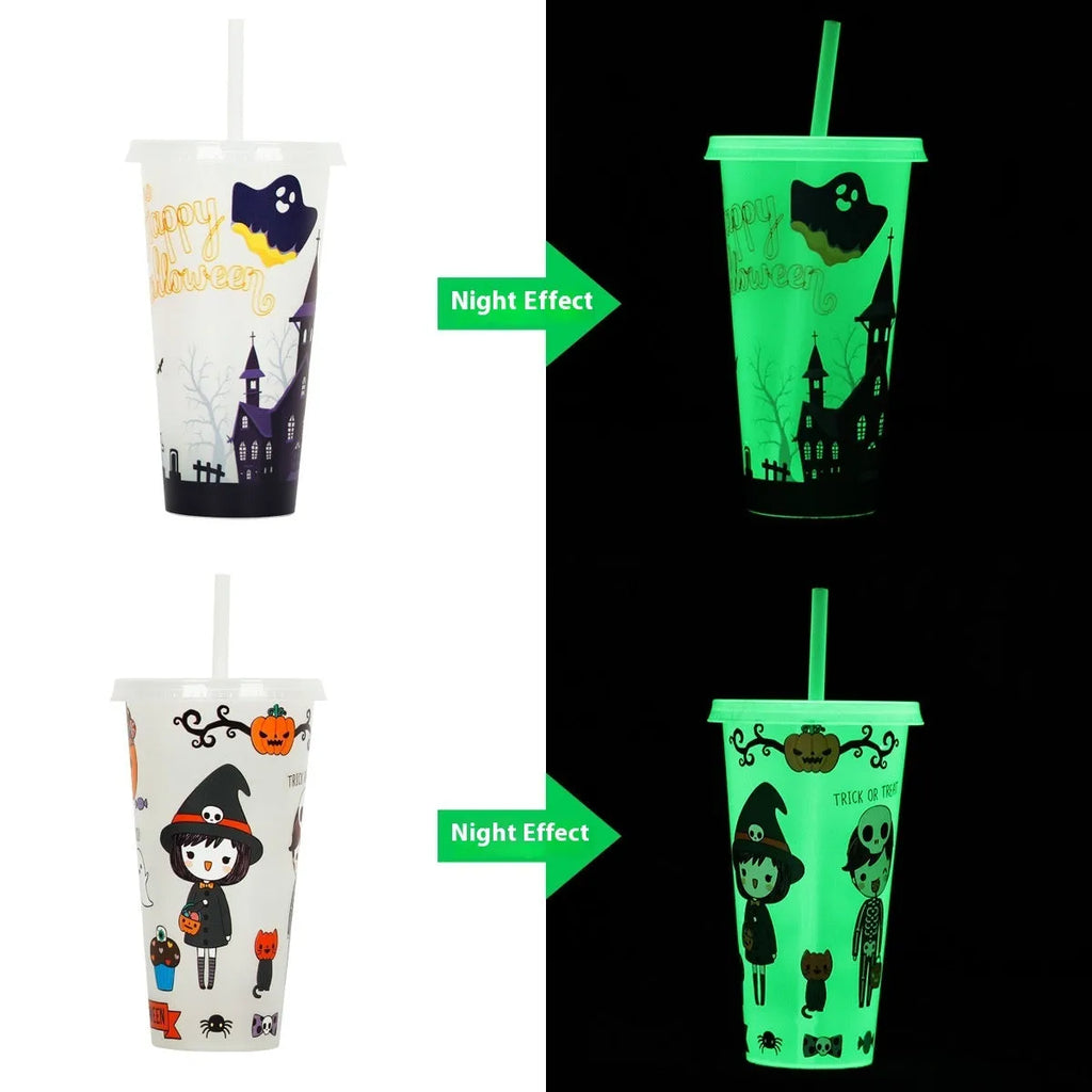 Halloween luminous plastic straw cup with 720ml capacity and cylindrical design