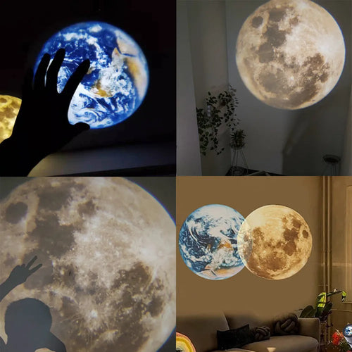 2 in 1 star projector showing Earth and Moon projection effects with adjustable hose bracket