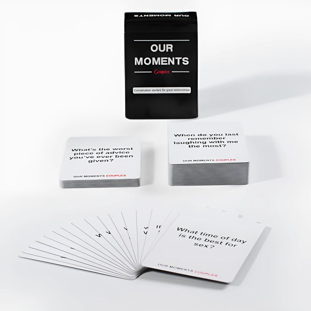 Black coated paper box of Our Time Lovers Edition communication cards for couples.