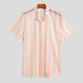 Men's pink waffle texture shirt with hole design, cardigan style with short sleeves