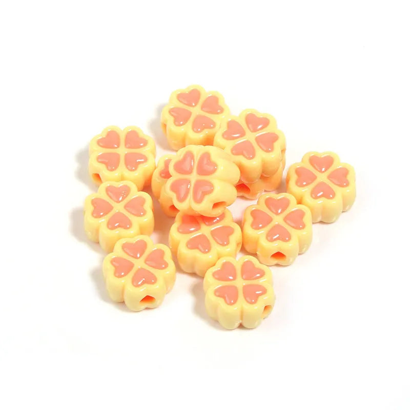 15mm frosted acrylic four-leaf clover beads with love pattern in mixed colours for crafts