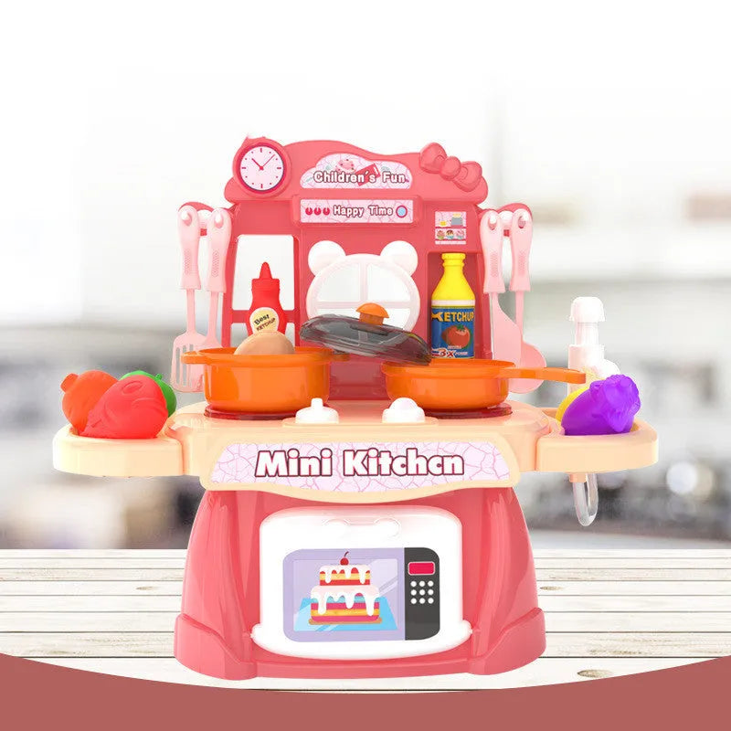 Plastic simulation kitchen toy set for children's pretend cooking play with dining kitchen style