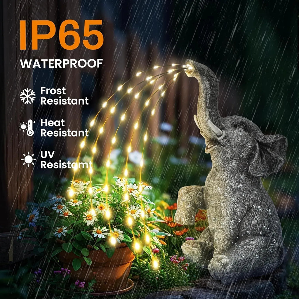 Resin elephant outdoor sculpture with integrated LED lighting for garden decoration
