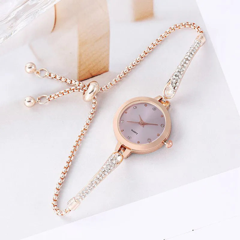 Women's casual bracelet watch with diamond inlay, 8mm thin quartz movement, available in multiple colours