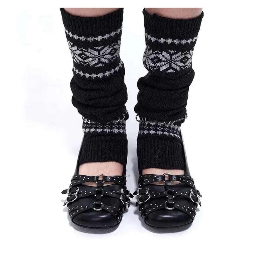 Women's black genuine leather retro flats with buckle closure and square toe design