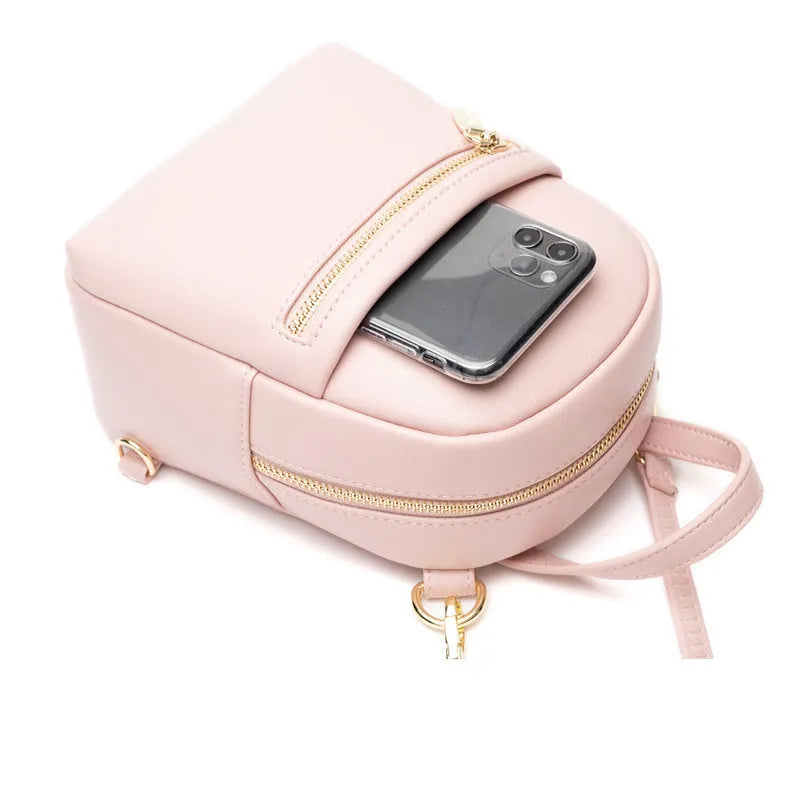 Soft PU mini backpack with three-dimensional pockets and contrast colour street trend styling