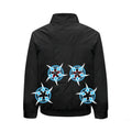 Men's black summer work jacket with ventilation holes and cooling fan system