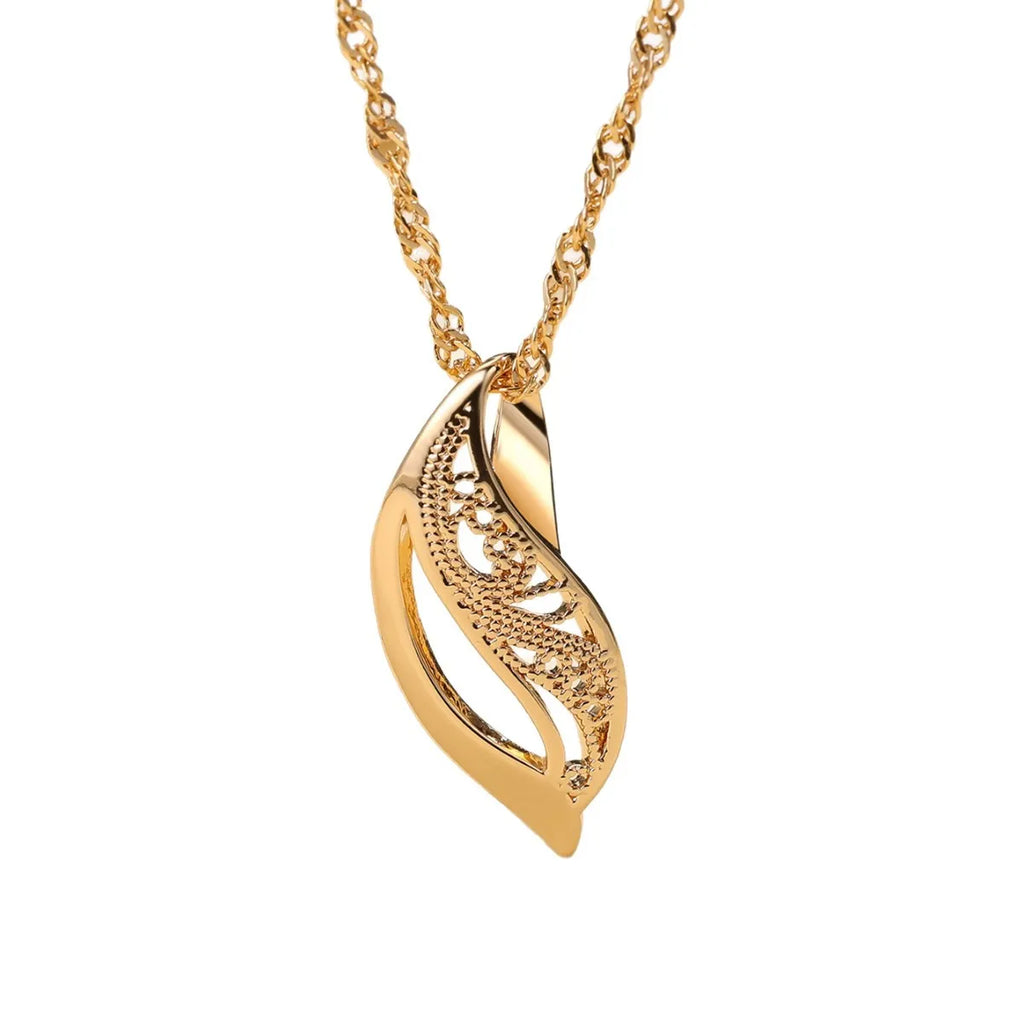 women's glossy hollow-out leaf necklace champagne gold copper casual style