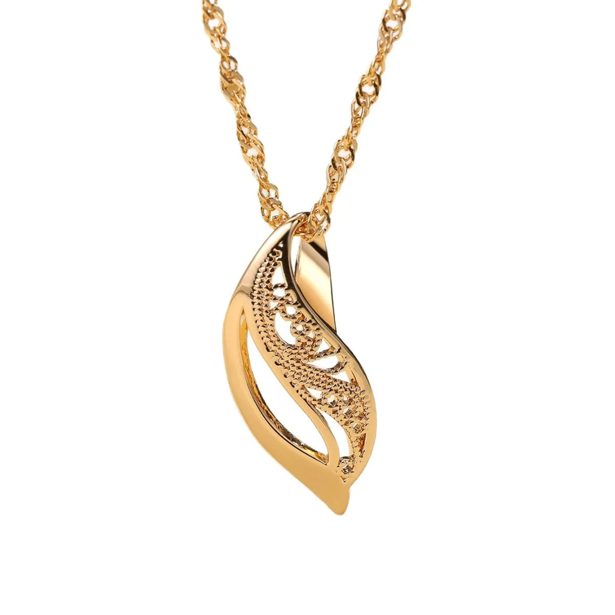 women's glossy hollow-out leaf necklace champagne gold copper casual style